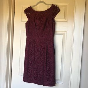 J.Crew Burgandy Lace Cap Sleeve Dress